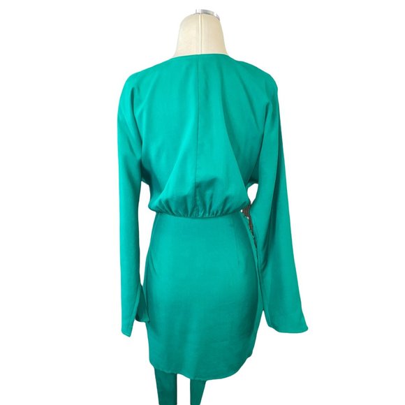 L'Academie The Lorriana Mini Dress in Green Medium Women's Wrap Blouson - Picture 7 of 10